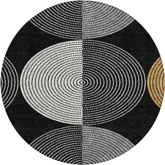 8' Black And Ivory Round Geometric Washable Indoor Outdoor Area Rug Photo 2