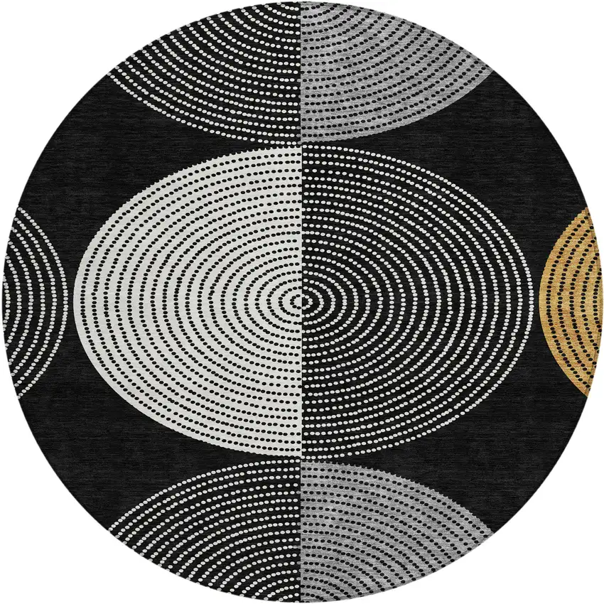 8' Black And Ivory Round Geometric Washable Indoor Outdoor Area Rug Photo 2