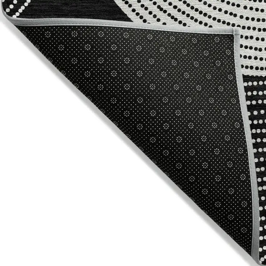 8' Black And Ivory Round Geometric Washable Indoor Outdoor Area Rug Photo 6