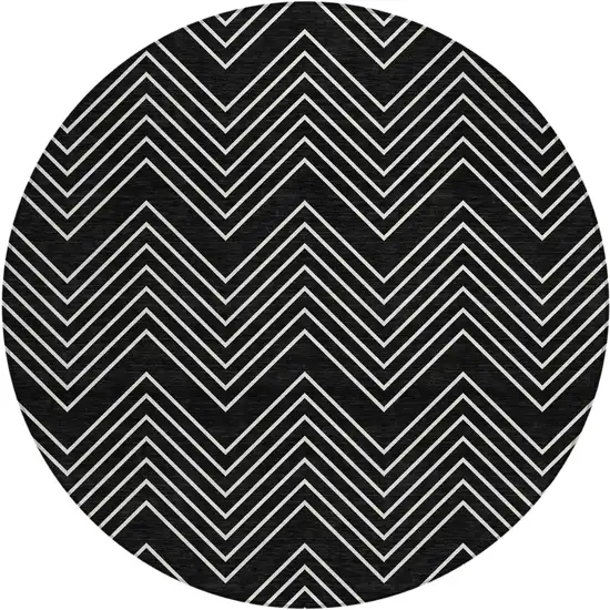 8' Black And Ivory Round Geometric Washable Indoor Outdoor Area Rug Photo 1