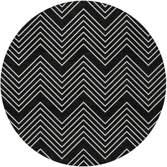 8' Black And Ivory Round Geometric Washable Indoor Outdoor Area Rug Photo 3