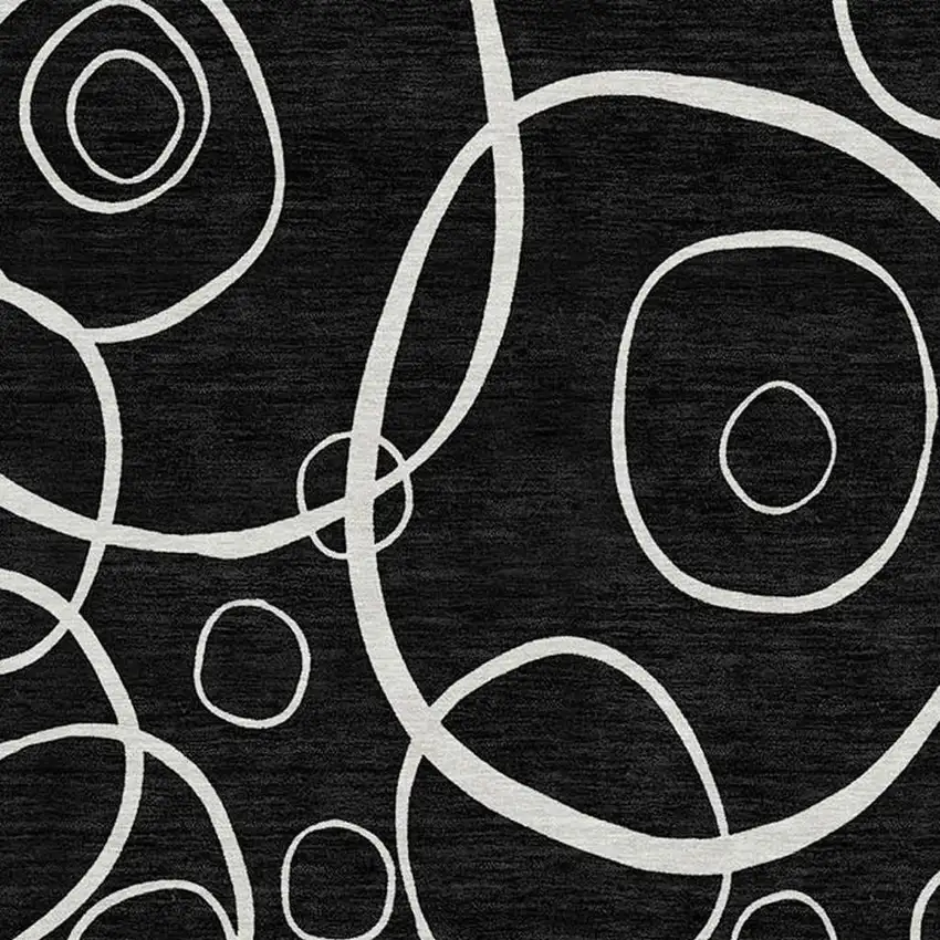 8' Black And Ivory Round Geometric Washable Indoor Outdoor Area Rug Photo 2