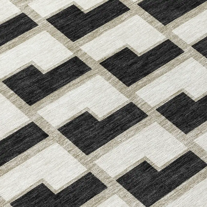 8' Black And Ivory Round Geometric Washable Indoor Outdoor Area Rug Photo 9