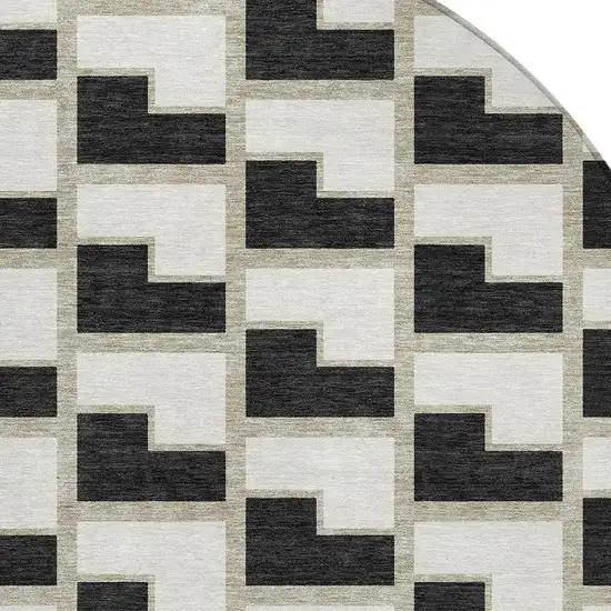8' Black And Ivory Round Geometric Washable Indoor Outdoor Area Rug Photo 2