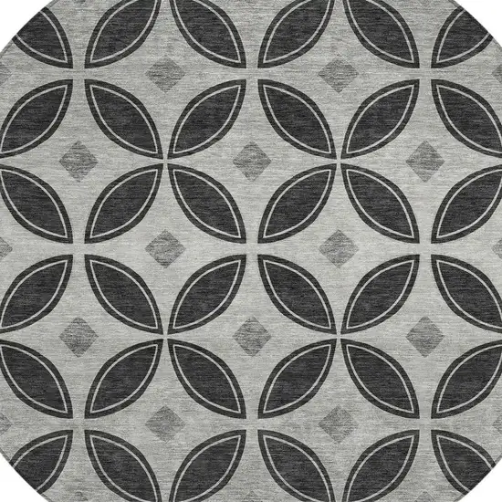 8' Black And Ivory Round Geometric Washable Indoor Outdoor Area Rug Photo 2
