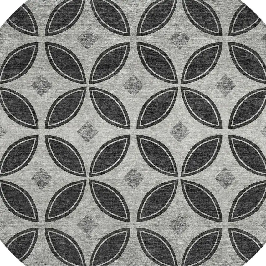 8' Black And Ivory Round Geometric Washable Indoor Outdoor Area Rug Photo 2