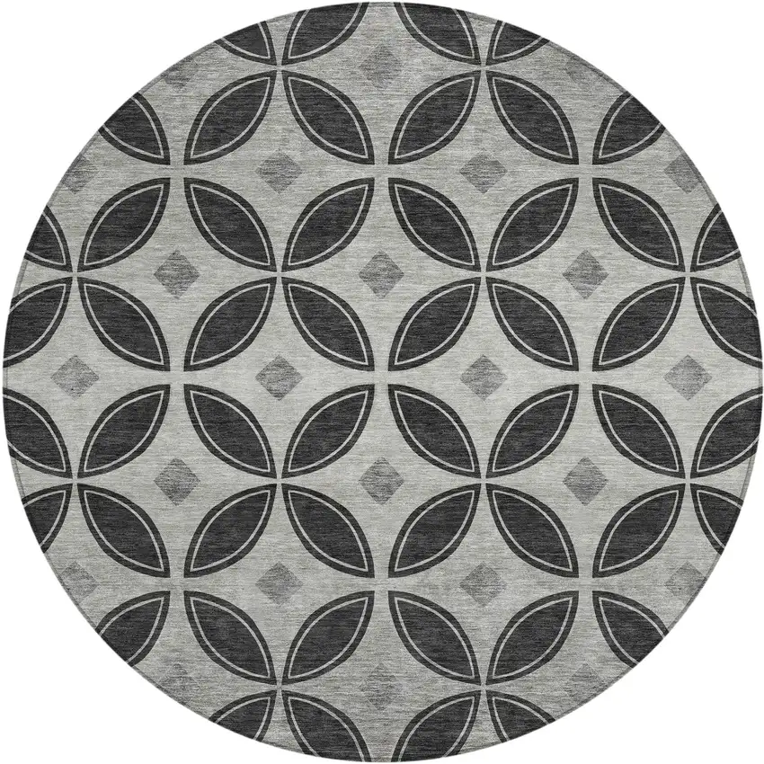8' Black And Ivory Round Geometric Washable Indoor Outdoor Area Rug Photo 1