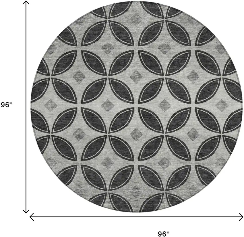 8' Black And Ivory Round Geometric Washable Indoor Outdoor Area Rug Photo 7