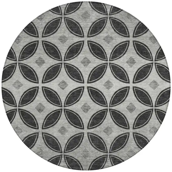 8' Black And Ivory Round Geometric Washable Indoor Outdoor Area Rug Photo 3