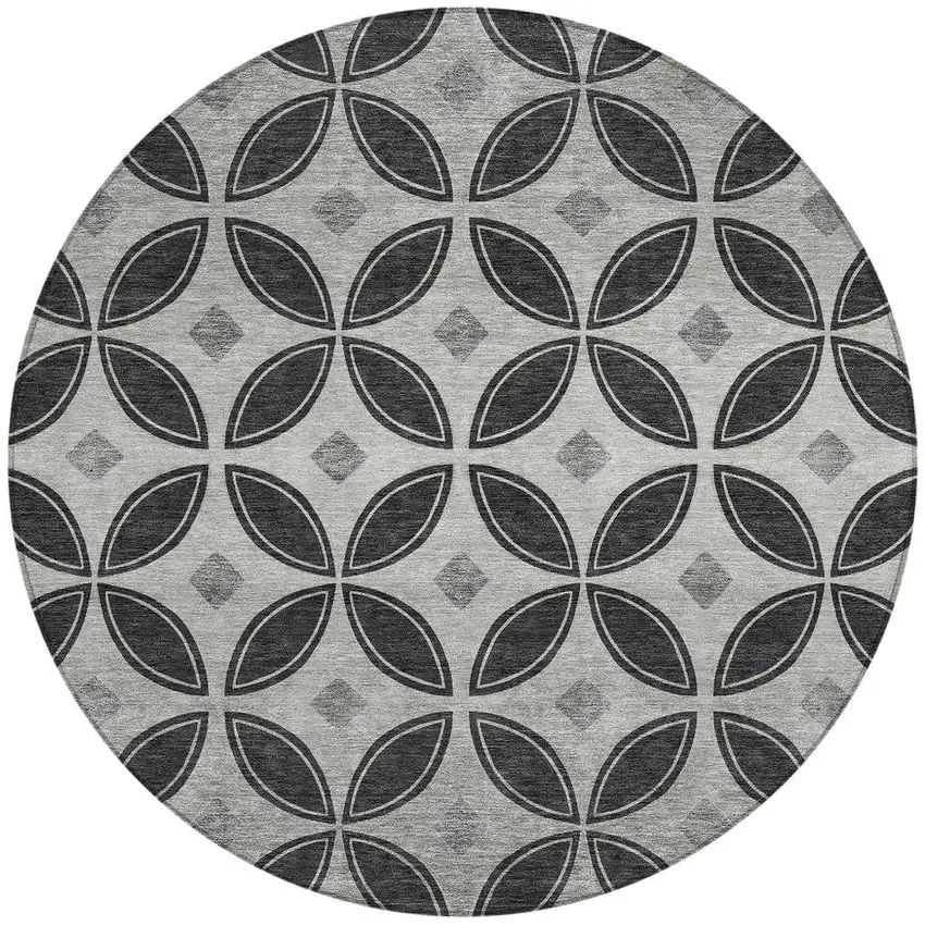 8' Black And Ivory Round Geometric Washable Indoor Outdoor Area Rug Photo 3