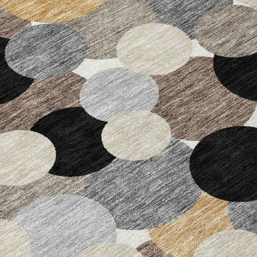 8' Black And Ivory Round Geometric Washable Indoor Outdoor Area Rug Photo 2