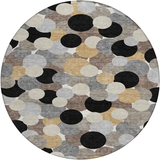 8' Black And Ivory Round Geometric Washable Indoor Outdoor Area Rug Photo 1