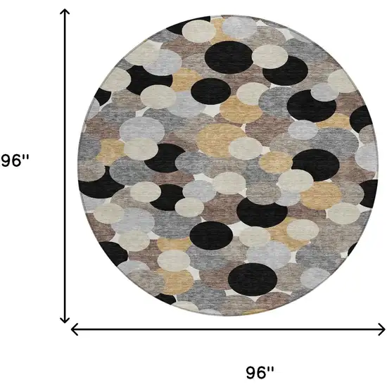 8' Black And Ivory Round Geometric Washable Indoor Outdoor Area Rug Photo 6