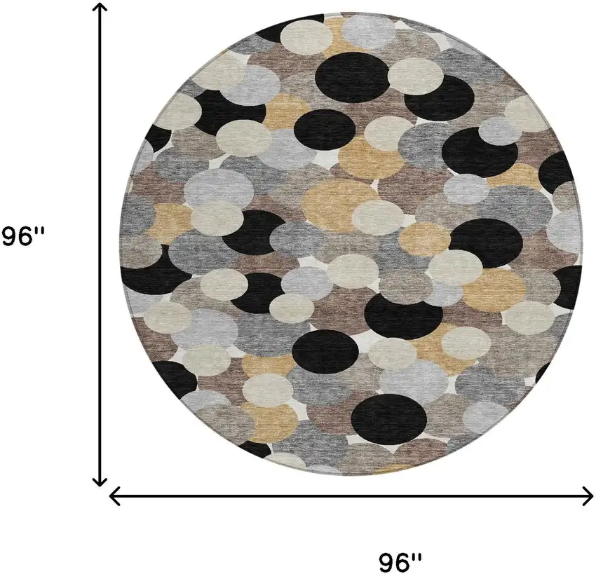 8' Black And Ivory Round Geometric Washable Indoor Outdoor Area Rug Photo 6