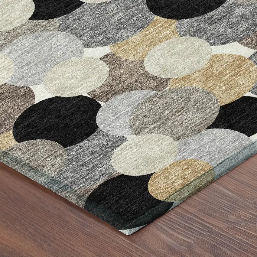 8' Black And Ivory Round Geometric Washable Indoor Outdoor Area Rug Photo 5