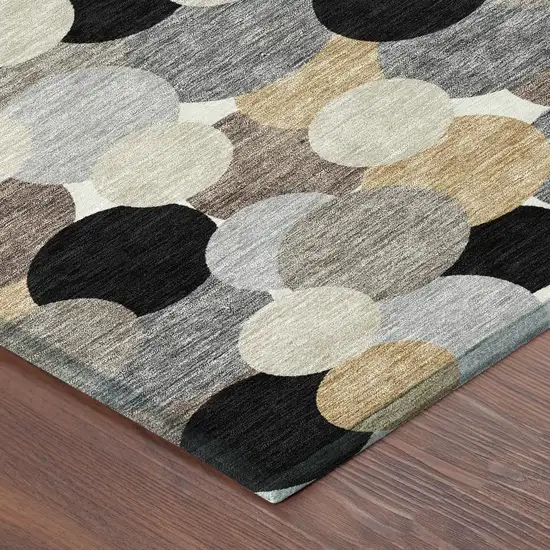 8' Black And Ivory Round Geometric Washable Indoor Outdoor Area Rug Photo 5