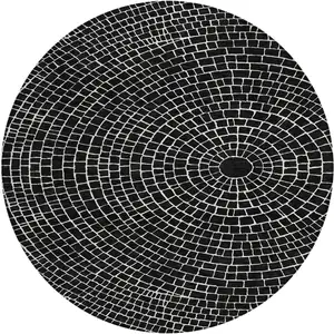 Photo of 8' Black And Ivory Round Geometric Washable Indoor Outdoor Area Rug