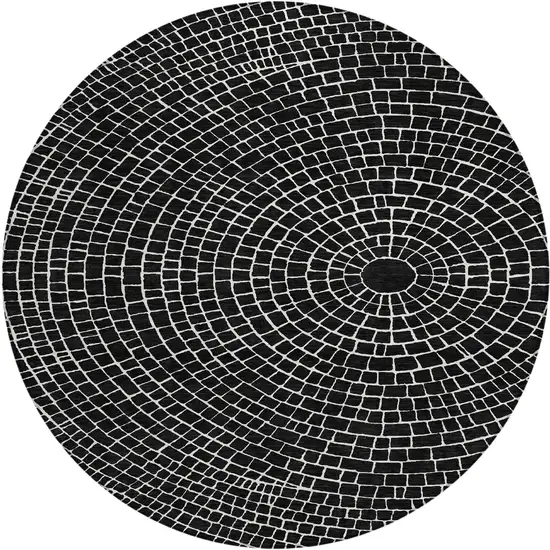 8' Black And Ivory Round Geometric Washable Indoor Outdoor Area Rug Photo 1
