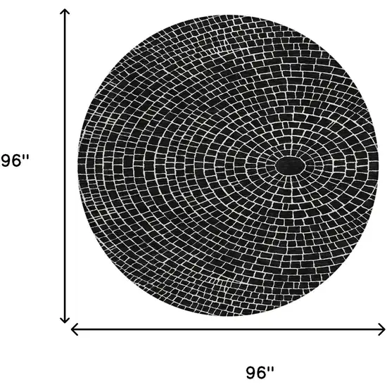 8' Black And Ivory Round Geometric Washable Indoor Outdoor Area Rug Photo 8