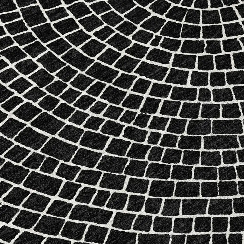 8' Black And Ivory Round Geometric Washable Indoor Outdoor Area Rug Photo 7