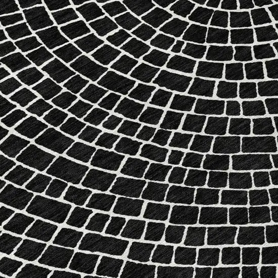 8' Black And Ivory Round Geometric Washable Indoor Outdoor Area Rug Photo 7