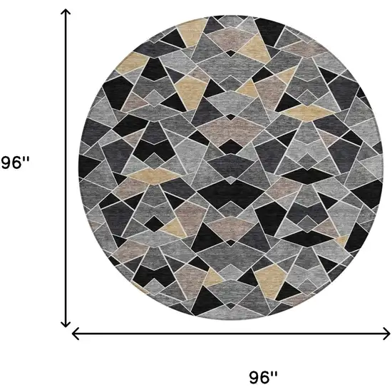 8' Black And Ivory Round Geometric Washable Indoor Outdoor Area Rug Photo 6