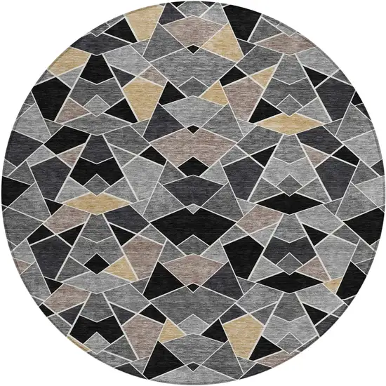8' Black And Ivory Round Geometric Washable Indoor Outdoor Area Rug Photo 1