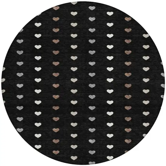 8' Black And Ivory Round Geometric Washable Indoor Outdoor Area Rug Photo 3