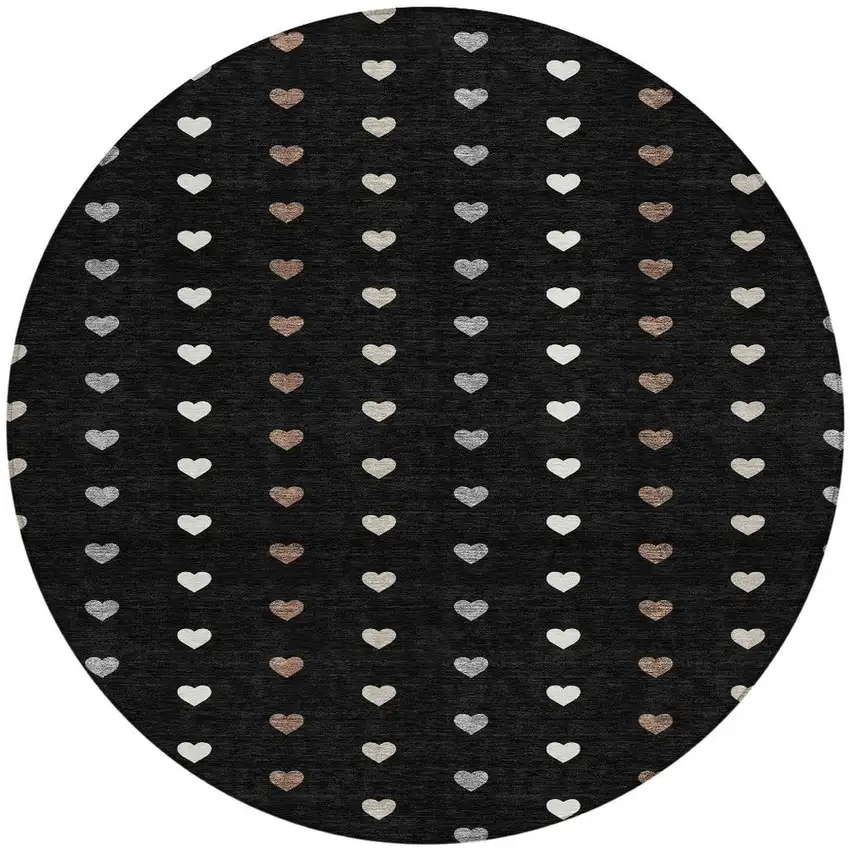 8' Black And Ivory Round Geometric Washable Indoor Outdoor Area Rug Photo 3