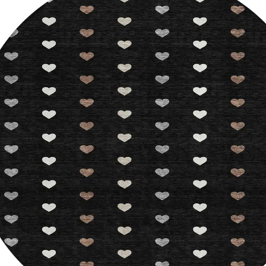 8' Black And Ivory Round Geometric Washable Indoor Outdoor Area Rug Photo 2