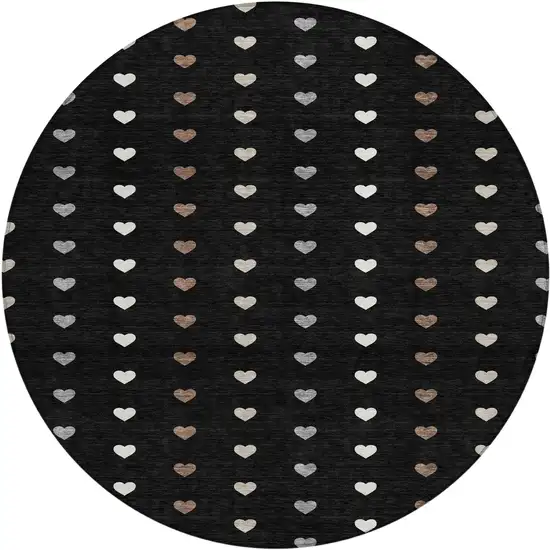 8' Black And Ivory Round Geometric Washable Indoor Outdoor Area Rug Photo 1