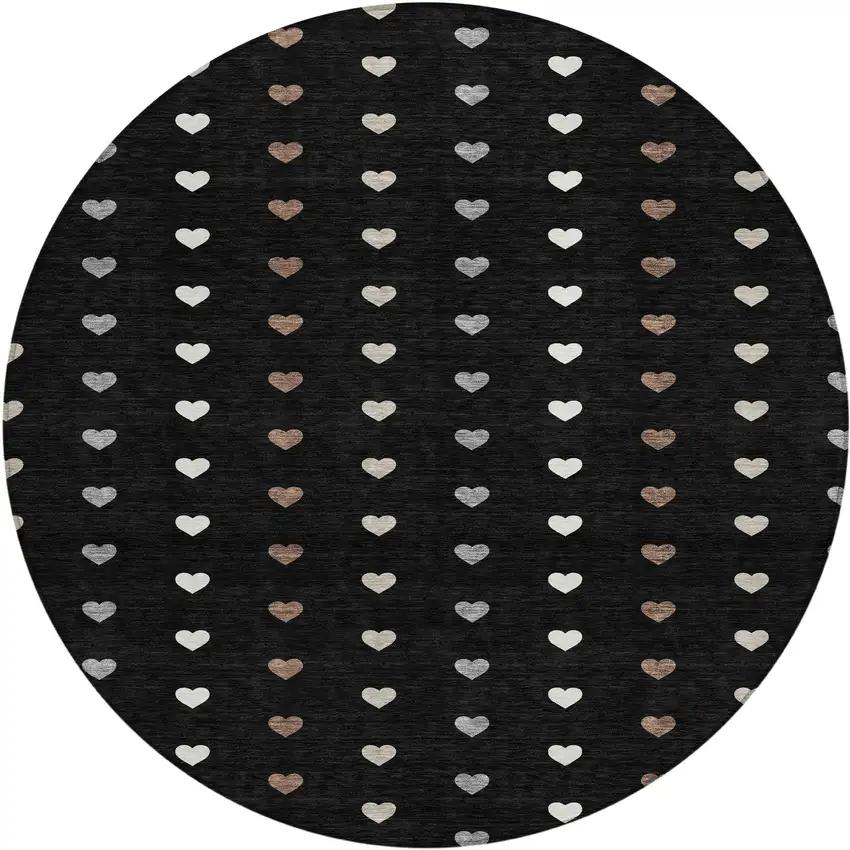 8' Black And Ivory Round Geometric Washable Indoor Outdoor Area Rug Photo 1