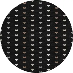Photo of 8' Black And Ivory Round Geometric Washable Indoor Outdoor Area Rug