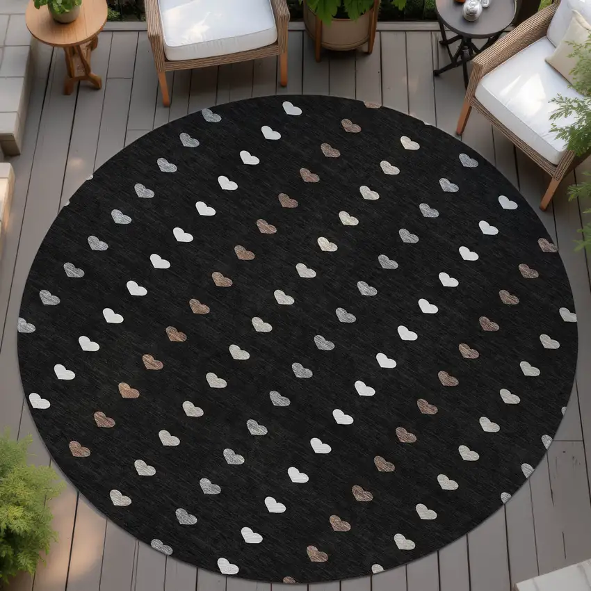 8' Black And Ivory Round Geometric Washable Indoor Outdoor Area Rug Photo 4