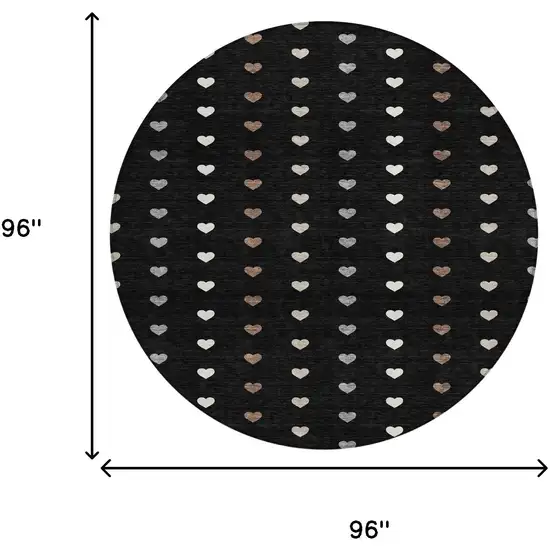 8' Black And Ivory Round Geometric Washable Indoor Outdoor Area Rug Photo 8