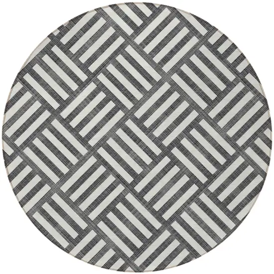 8' Black And Ivory Round Geometric Washable Indoor Outdoor Area Rug Photo 5