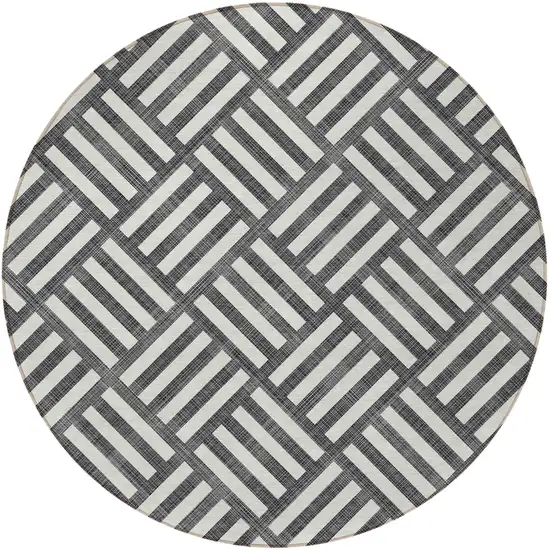 8' Black And Ivory Round Geometric Washable Indoor Outdoor Area Rug Photo 5