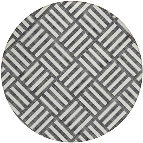 8' Black And Ivory Round Geometric Washable Indoor Outdoor Area Rug Photo 2