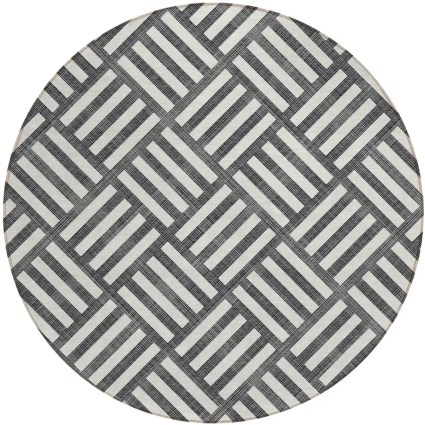 8' Black And Ivory Round Geometric Washable Indoor Outdoor Area Rug Photo 2