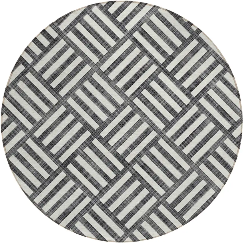 8' Black And Ivory Round Geometric Washable Indoor Outdoor Area Rug Photo 2