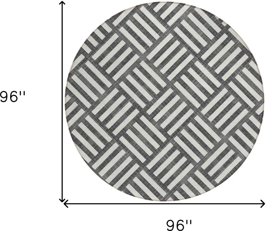 8' Black And Ivory Round Geometric Washable Indoor Outdoor Area Rug Photo 3