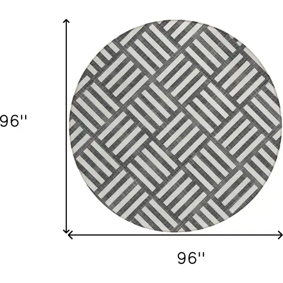 8' Black And Ivory Round Geometric Washable Indoor Outdoor Area Rug Photo 3