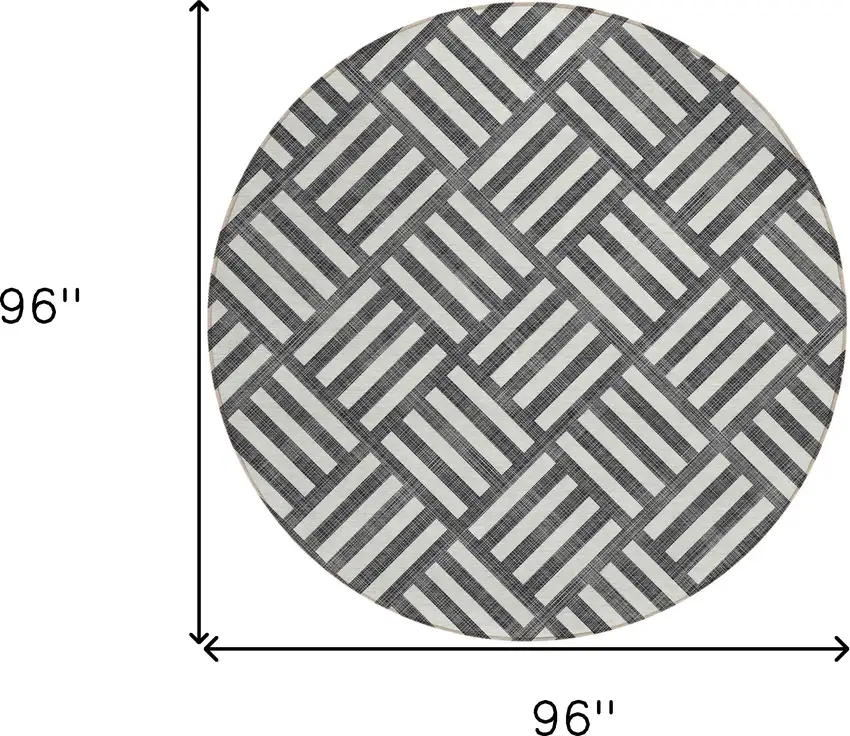 8' Black And Ivory Round Geometric Washable Indoor Outdoor Area Rug Photo 3