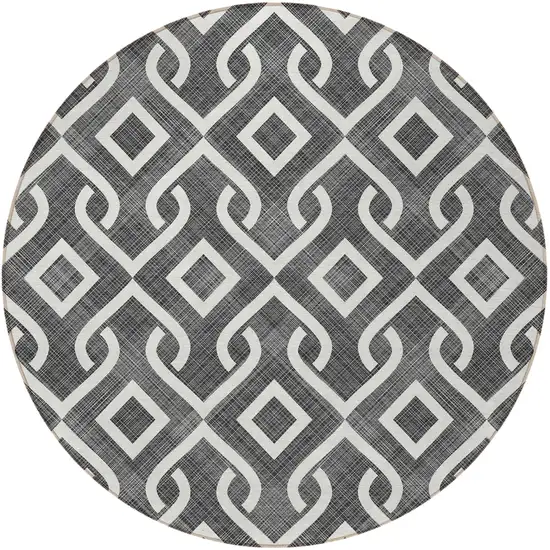 8' Black And Ivory Round Geometric Washable Indoor Outdoor Area Rug Photo 5