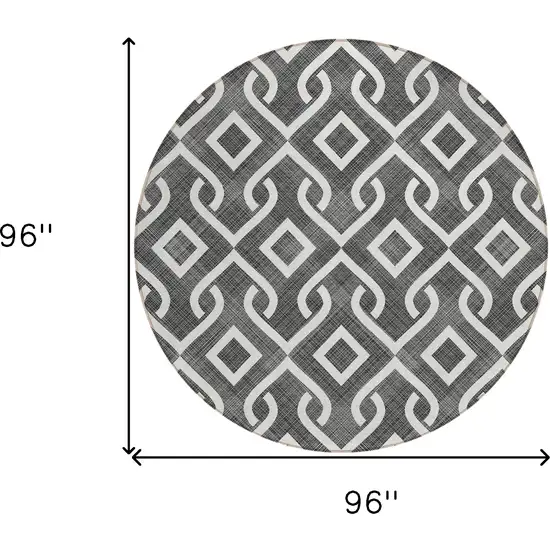 8' Black And Ivory Round Geometric Washable Indoor Outdoor Area Rug Photo 3