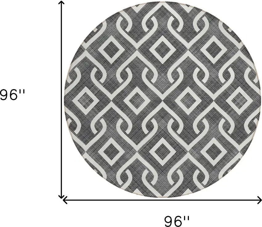 8' Black And Ivory Round Geometric Washable Indoor Outdoor Area Rug Photo 3