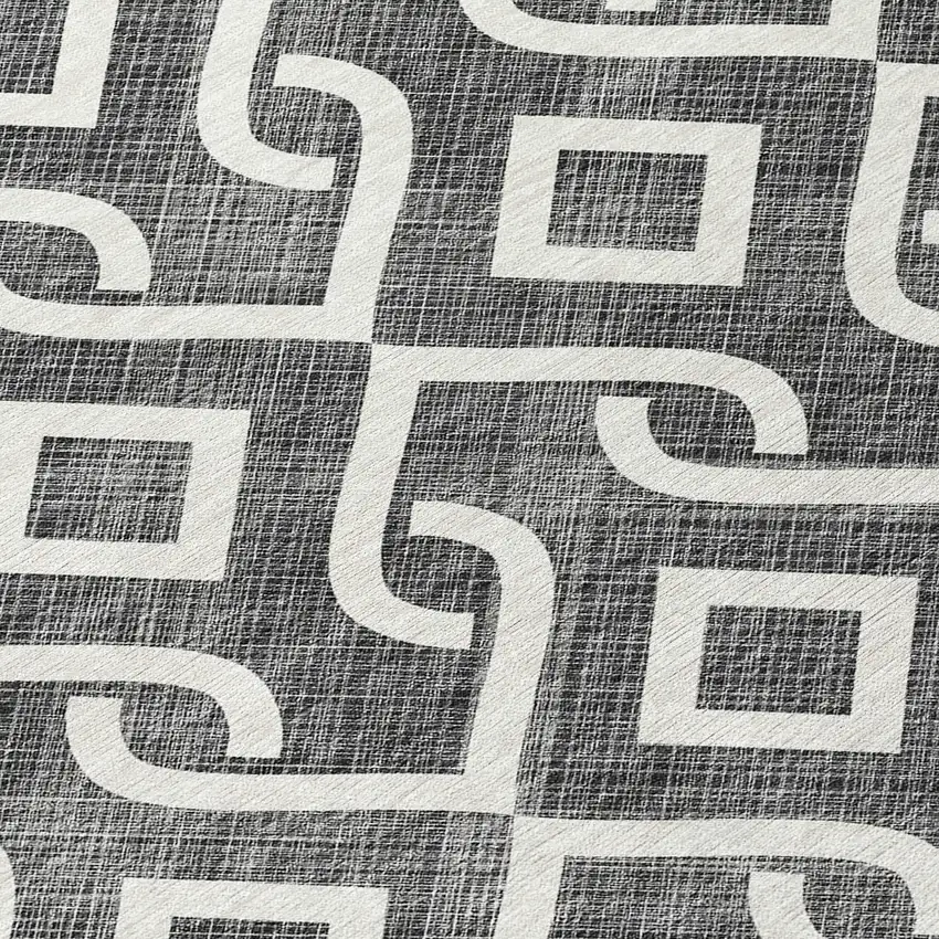 8' Black And Ivory Round Geometric Washable Indoor Outdoor Area Rug Photo 4
