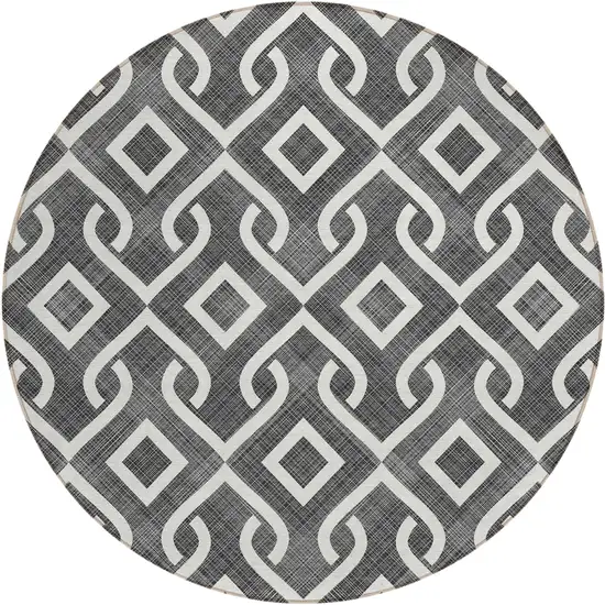 8' Black And Ivory Round Geometric Washable Indoor Outdoor Area Rug Photo 2