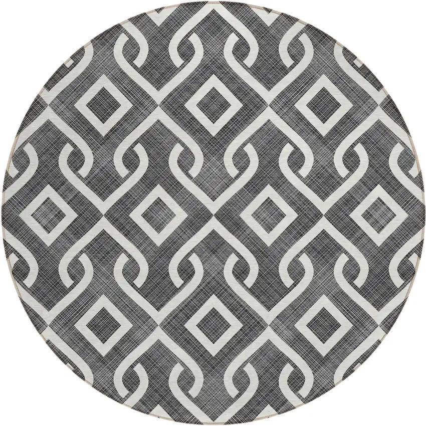 8' Black And Ivory Round Geometric Washable Indoor Outdoor Area Rug Photo 2