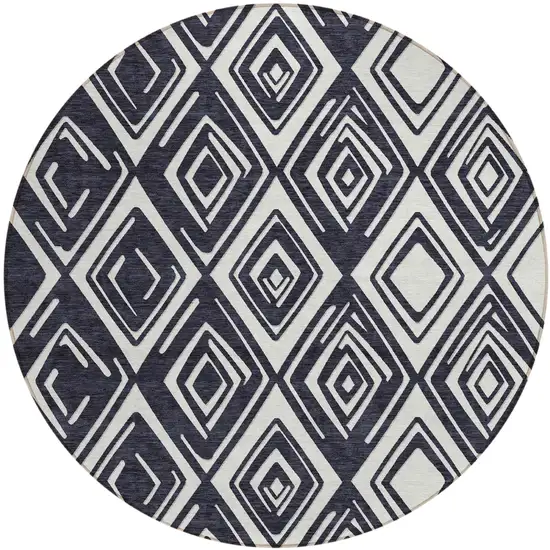 8' Black And Ivory Round Geometric Washable Indoor Outdoor Area Rug Photo 2